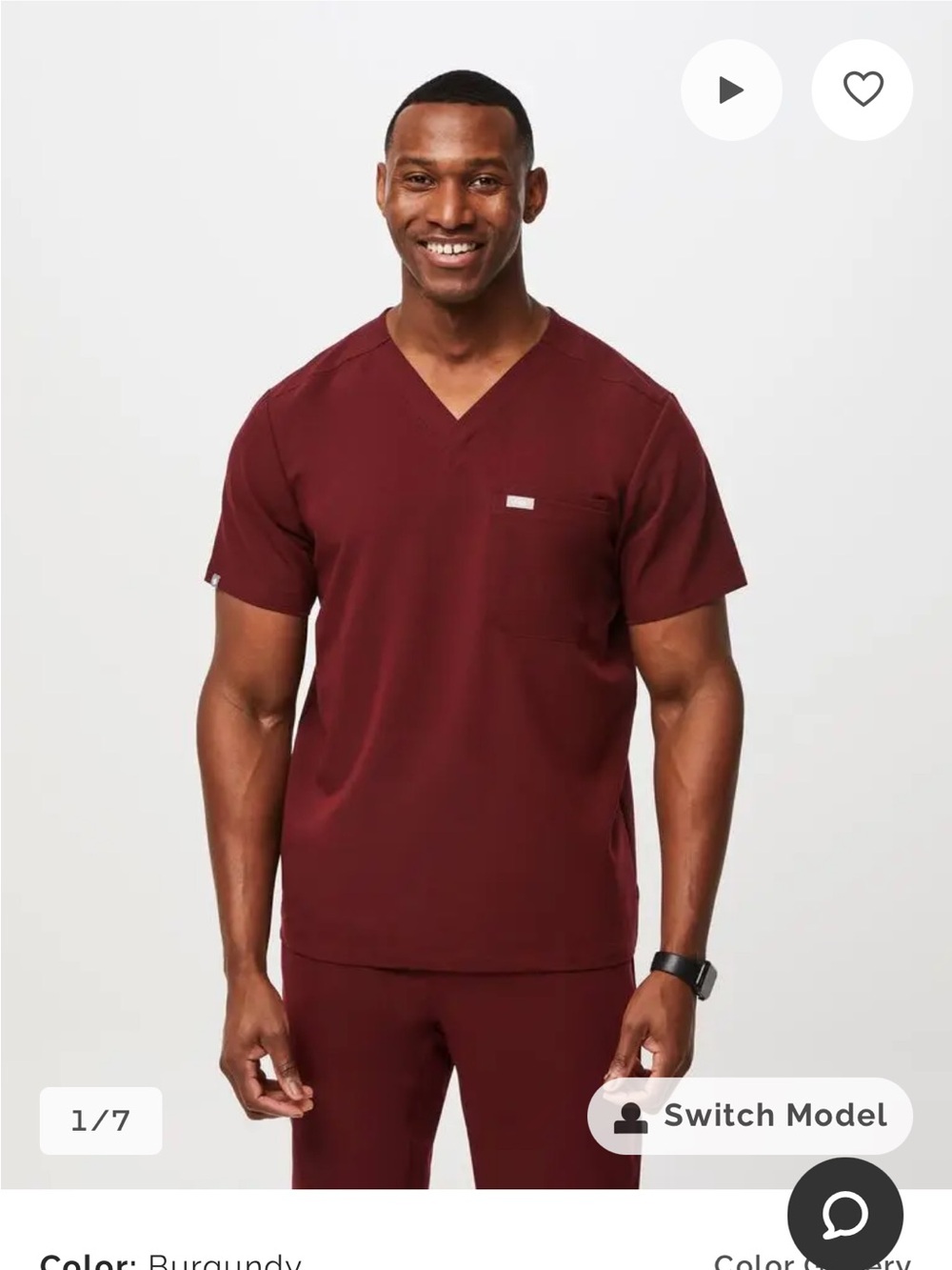 Figs Leon Scrub Top - Burgundy